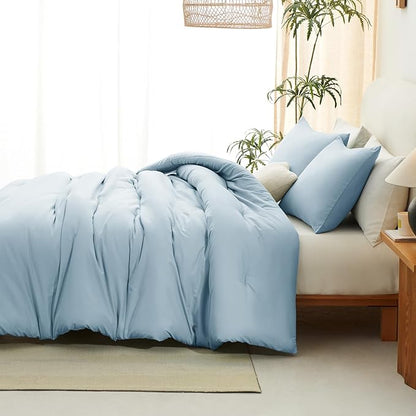 CozyLux King Size Comforter Set Light Blue, 3 Pieces Solid Comforters King Size Breathable Quilted Bedding Sets, Luxury Soft Lightweight Bed Set with Down Alternative Comforter and 2 Pillowcases
