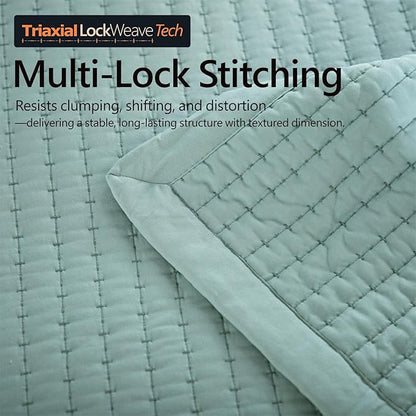Queen Quilt Set – 90"x90" Soft Washed 3-Layer Lightweight Bedspread with Multi-Lock Quilting, Minimalist Nordic Bedding, All-Season Quilt for Spring, Summer & Fall (1 Quilt + 2 Pillow Shams), Green