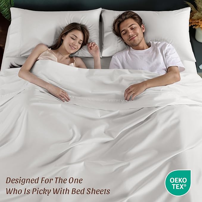 100% Egyptian Cotton Sheets 1200 Thread Count Full Size Bedding Sets 4 Pcs, Fitted Sheet Up to 16" Deep Breathable All Seasons (Full, White)