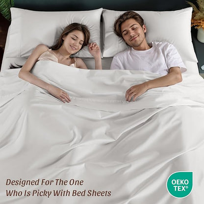 100% Egyptian Cotton Sheets 1200 Thread Count Full Size Bedding Sets 4 Pcs, Fitted Sheet Up to 16" Deep Breathable All Seasons (Full, White)