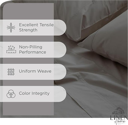 Linen Home 100% Cotton Percale Sheets Twin Size, Charcoal, Deep Pocket, 3 Pieces Set - 1 Flat, 1 Deep Pocket Fitted Sheet and 1 Pillowcase, Crisp Cool and Strong Bed Linen