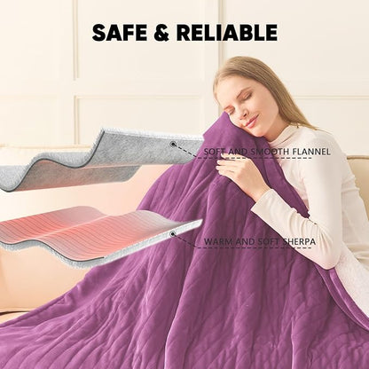 greenoak Heated Blanket Electric Throw 50"X60", Heating Blanket with 10 Heat Levels 8 Hours Auto-Off,Fleece Soft Blanket,Christmas Birthday Gifts for Teen Girls Mom, Taro Purple