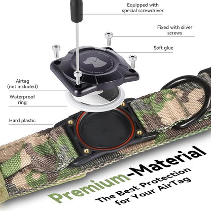 2026 Upgrade Waterproof Tactical AirTag Dog Collar, Built in AirTag Holder | Comfortable Control Handle, Quick Release Metal Buckle, Durable 1000D Nylon, For Medium to Large Dogs, Camouflage, M