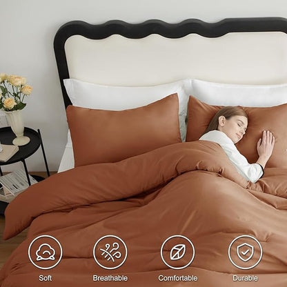 CozyLux Full Size Comforter Set Pumpkin, 3 Pieces Solid Breathable Quilted Bedding Sets, Fall Luxury Lightweight Soft Bed Set with Down Alternative Comforter and 2 Pillowcases for All Seasons