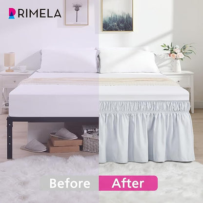 RIMELA Ice Grey Bed Skirt King Size 15 Inch Drop, Elastic Bed Skirting for Bed Base and Frame, Bedding Dust Ruffle Easy to Install, Lightweight Wrap Around Adjustable Bedskirt