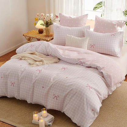Pink Queen Comforter Set - Pink Bow Comforter Set Queen Size, Heart Quilt Bedding Set 3 Pieces, Soft & Lightweight Comforter(90‘’ x 90‘’) for Girl All Season & 2 Pillowcases(30‘’x20‘’)