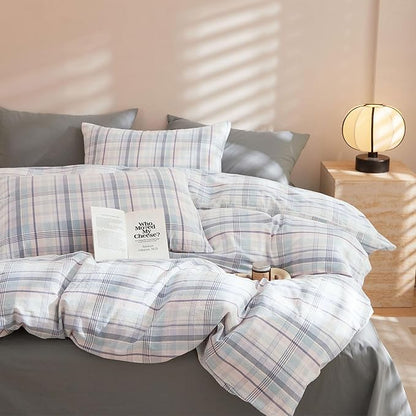 EAVD Colorful Gingham Duvet Cover Twin Soft Washed Cotton Chic Grid Plaid Duvet Cover with 2 Pillowcases Modern Grid Checkered Bedding Set for Boys Girls Women Men Farmhouse Gingham Bedding Set