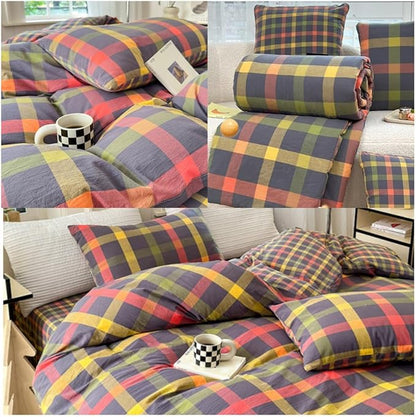 LifeTB Twin XL Comforter Set Modern Style Plaid Checkered Pattern Comforter with 2 Pillowcases Gingham Bedding Comforter Set Multicolor Grid Bed Comforter Fluffy Lightweight Bedding Set Twin XL