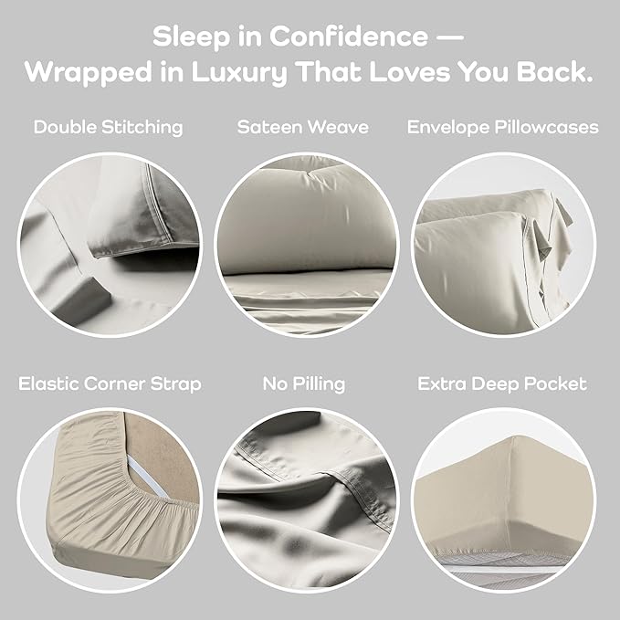 Olive + Crate Eucalyptus Sheets Set – Cooling Sheets for Hot Sleepers – 100% Organic Tencel Lyocell – Split King Size, Hypoallergenic, Moisture-Wicking, Deep Pockets, Durable (2) 38"x80" - Beige