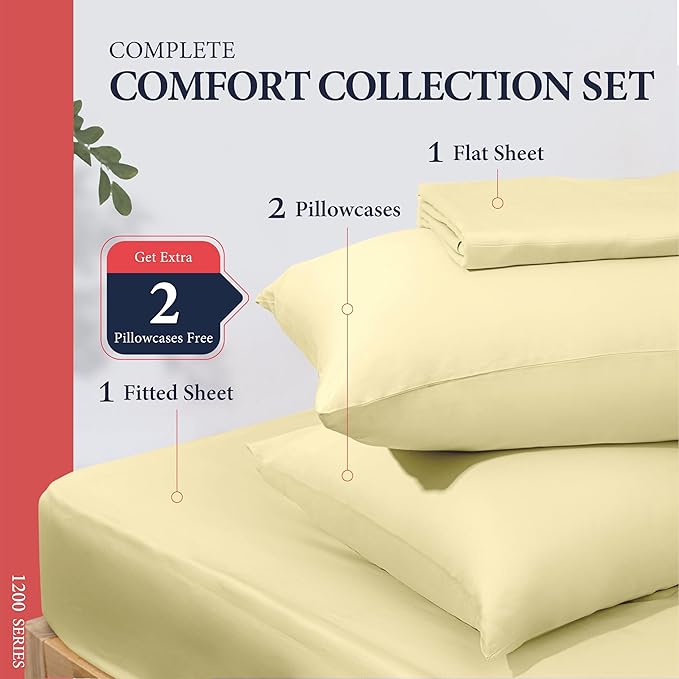 Ashton Sheets 100% Egyptian Cotton Sheets Queen Size - 1200 Thread Count Queen Size Sheets Set Egyptian Cotton, 4 PC Luxury Bedsheet (Beige), Soft, Cooling, 17" Deep Pocket Sateen Bedsheet Set