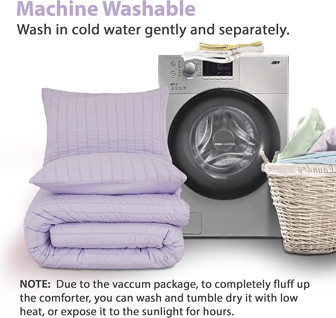 AveLom Lavender Purple Seersucker Comforter Set, California King, 104x96, 3 Pieces