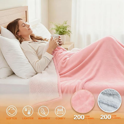 Electric Heated Blanket Throw Size 50''x60''-Control Heating Blanket, Soft & Warm Flannel 10-Level Temperature Control, 8 Hours Auto Off, Rapid Heating & Overheat Protection