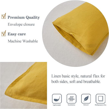 Simple&Opulence 100% Linen Lumbar Pillow Cover 12 x 20 Inches Set of 2 Rectangular Decorative Throw Cushion Cover for Couch Sofa Bed Living Room Office Soft Breathable Farmhouse - Mustard Yellow