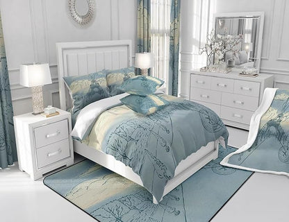 Castle Fairy Eiffel Tower Bedding Set Retro Paris Style Duvet Cover Set Vintage Cityscape Comforter Cover Boys Girls Landmark Bedspread Cover Bedroom Quilt Cover Queen with 2 Pillowcase,No Comforter