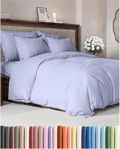 Duvet Cover Cal King Size Set - Extra Soft Cal King Duvet Cover 104" x 98" with 2 Pillow Shams - Hotel Luxury, Easy Care & Fade Free with Zipper Closures & Ties - Comfy, Cozy & Breathable (Lavender)