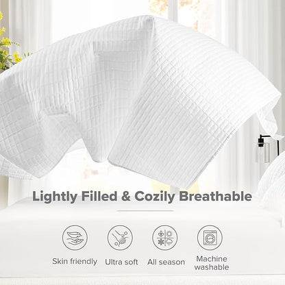 Comfort Spaces White Oversized King Quilt Set 120"x118" Bedspread Quilted Summer Lightweight Microfiber Bedding Coverlet with Double Sided Stitching Soft All Season Cozy 3 Piece with Matching Shams