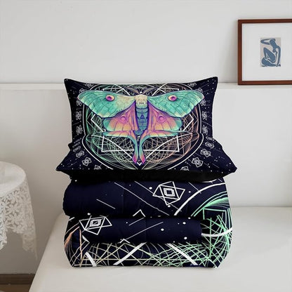 Erosebridal Moth Butterfly Bedding Set - King Size Gothic Decor Down Comforter & Duvet Set for Kids' Rooms - Navy Blue