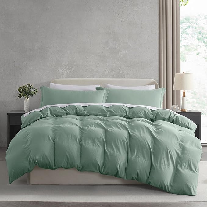 Nestl Sage Green Duvet Cover King Size - Soft Prewashed King Duvet Cover Set, 3 Piece, with Zipper Closure, 1 Duvet Cover 104x90 inches and 2 Pillow Shams