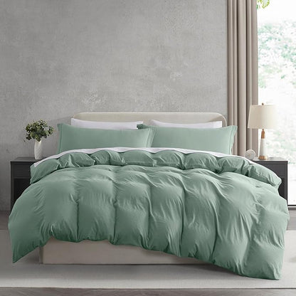 Nestl Sage Green Duvet Cover King Size - Soft Prewashed King Duvet Cover Set, 3 Piece, with Zipper Closure, 1 Duvet Cover 104x90 inches and 2 Pillow Shams