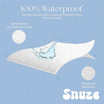 Snuze Soft Terry Mattress Protector – Queen Size, Waterproof Cover – Soft, Breathable, Machine Washable, Fits Up to 20” Deep Mattress