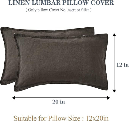 Simple&Opulence 100% Linen Lumbar Pillow Cover 12 x 20 Inches Set of 2 Rectangular Decorative Throw Cushion Cover for Couch Sofa Bed Living Room Office Soft Breathable Farmhouse - Dark Grey