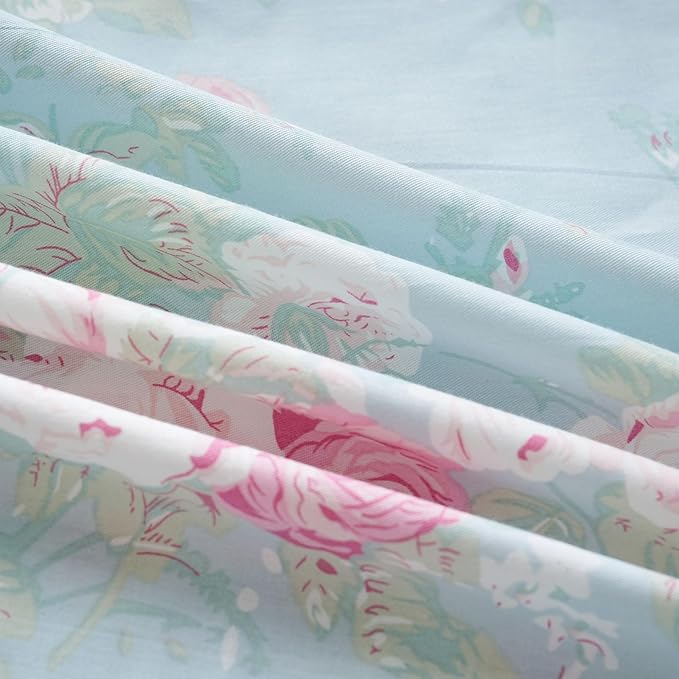 Zusbest 100% Cotton Blue Floral Pillowcases Standard Size Set of 2, 19''×29'', Queen Size Pink Rose Flower Printed Reversible Pillow Covers Soft Envelope Queen Pillowcase Protectors