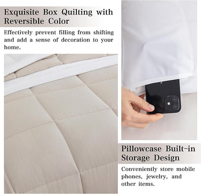 King Size Comforter Set - 8-Piece White Bedding with Breathable Reversible Down Lightweight Comforter, Bed Skirt, Flat Sheets, Pillowcases & Pillow Shams
