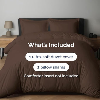 Duvet Cover Cal King Size Set - Extra Soft Cal King Duvet Cover 104" x 98" with 2 Pillow Shams - Hotel Luxury, Easy Care & Fade Free with Zipper Closures & Ties - Comfy, Cozy and Breathable (Brown)