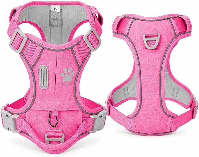 No Pull Dog Harness with Built-in Hidden AirTag & GPS Tracker Holder, Reflective Adjustable Escape-Proof Vest Harness for Small & Medium Dogs (Hot Pink, M)