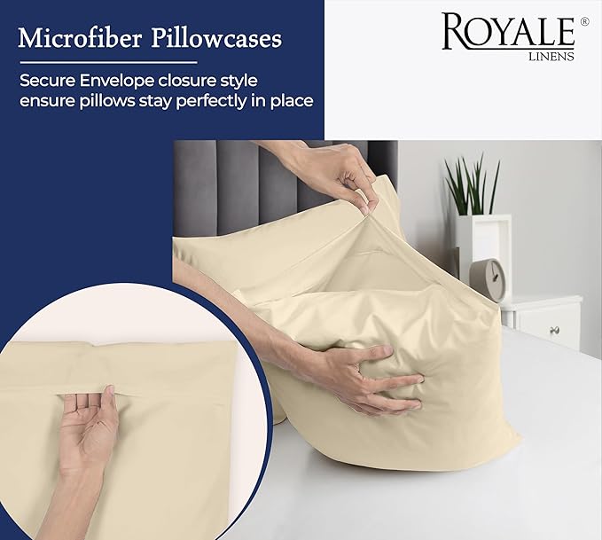 Royale Linens Standard Pillowcase Set of 2 - Bed Pillow Cover - 20"x26" - Sand Pillowcases - 1800 Brushed Microfiber, Wrinkle & Fade Resistant - Soft & Cozy- Standard Size Pillow Case (STD,Sand)