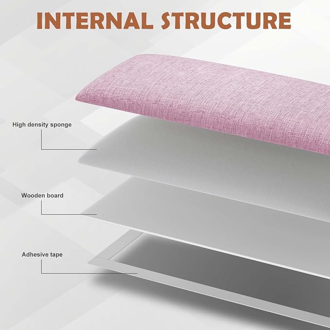 IFNOW Wall Mounted Headboard, Peel and Stick Panels, Light Pink, King | 3D Soundproof Acoustic Padding, Reusable and Removable Tufted fabric Bed Headboard for bedroom (12 Panels, 10" x 24")