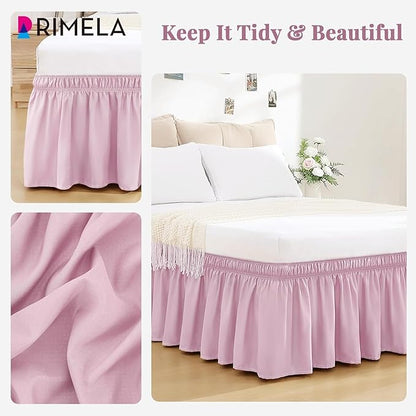 RIMELA Baby Purple Bed Skirt King Size 15 Inch Drop, Elastic Bed Skirting for Bed Base and Frame, Bedding Dust Ruffle Easy to Install, Lightweight Wrap Around Adjustable Bedskirt
