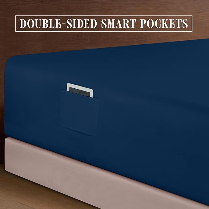 Elegant Comfort Luxurious 1500 Premium Hotel Quality Microfiber 4-Piece Sheet Set, 18-24 Inches Deep - Extra Deep Pocket Sheets - Ultra Soft 4PC Deep Pocket Sheets, Full, Navy Blue