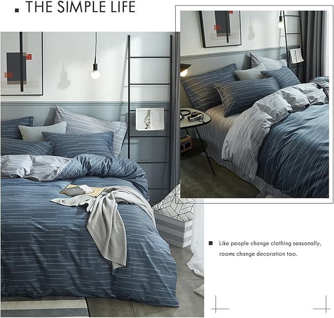 HighBuy Navy Stripe Comforter Set 3 Pieces King Gingham Bedding Set Fluffy Down Alternative Dark Blue Striped Comforter King Art Decor Modern Chic Comforter with 2 Pillowcases All Season