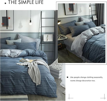 HighBuy Navy Stripe Comforter Set 3 Pieces King Gingham Bedding Set Fluffy Down Alternative Dark Blue Striped Comforter King Art Decor Modern Chic Comforter with 2 Pillowcases All Season