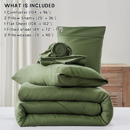 Anluoer Olive Green California King Comforter Set 7 Pieces, Bed in a Bag with Sheets, All Season Bedding Sets with 1 Comforter, 2 Pillow Shams, 2 Pillowcases, 1 Flat Sheet, 1 Fitted Sheet