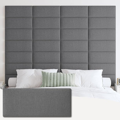 IFNOW Wall Mounted Headboard, Peel and Stick Panels, Dark Grey, King | 3D Soundproof Acoustic Padding, Reusable and Removable Tufted fabric Bed Headboard for bedroom (12 Panels, 10" x 24")