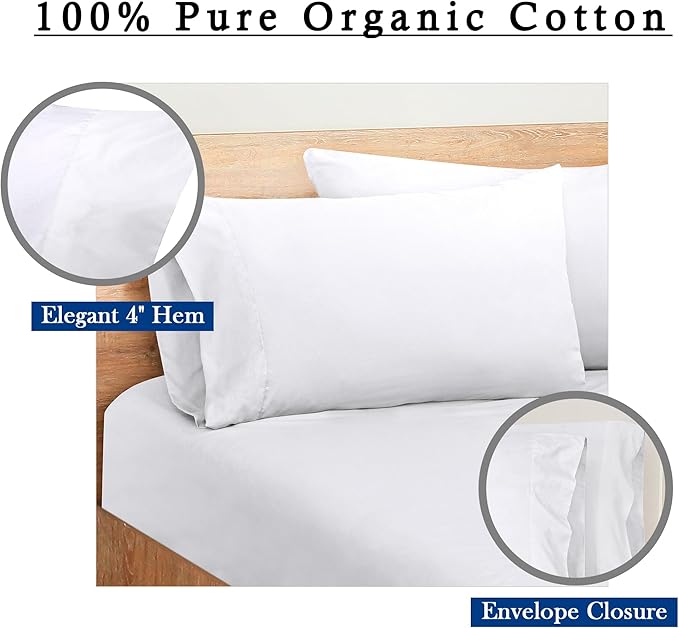 Royale Linens White Cotton Pillow Cases Queen Size Set of 12 - Bed Pillow Covers - 100% Cotton Pillowcases - Soft & Cooling - Envelope Closure - Hotel Quality Bulk Pillowcases 20" x 30"