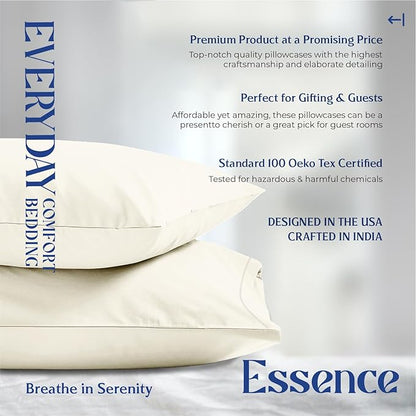 Mayfair Linen 100% Organic Cotton King Size Pillow Cases Set of 2 - Soft Hotel Quality Covers for King Size Pillows (Ivory), Authentic GOTS Certified, Crisp, Cooling Percale Weave Cotton Pillowcases