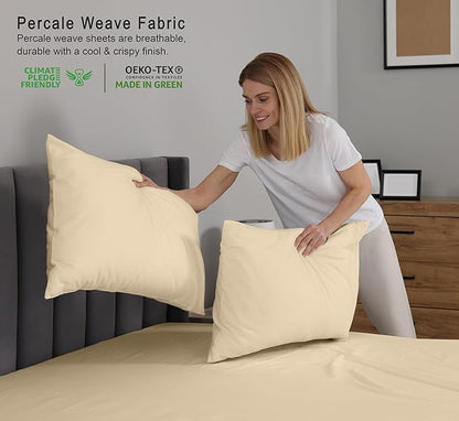 RUVANTI 100% Cotton Sheets – Full Size Percale Bedding, Cooling & Breathable, Durable with a Crisp, Soft & Comfortable Feel, 16" Deep Pocket, 4-Piece Set, Beige