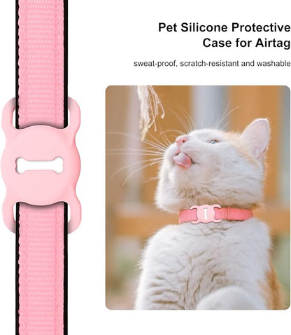 for Airtag Dog Collar Holder, Air Tag Protective Cat Airtag Dog Collar,Silicone AirTags GPS Tracking Accessories,Air Tags with Bone Pattern (1 Pack(Pink))