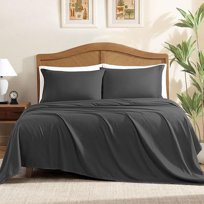 ClevaHome King Sheet Set, 4-Piece King Size Sheet Sets, Lightweight & Super Soft Easy Care Microfiber– Shrinkage & Fade Resistant Bedding Set with 14'' Deep Pockets (Black)