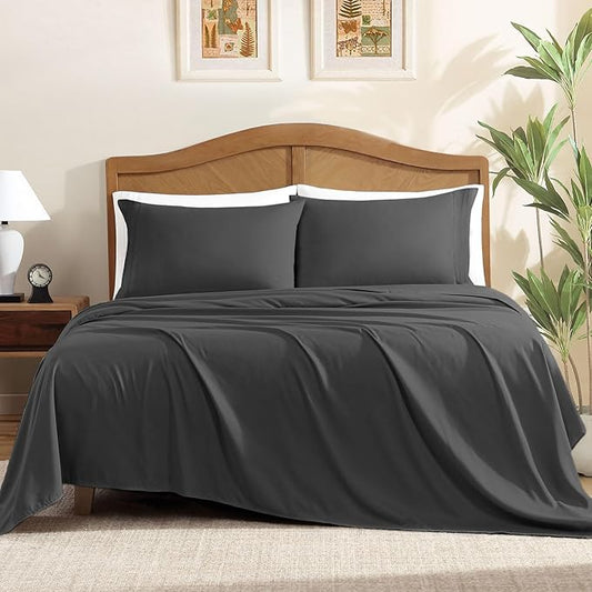 ClevaHome King Sheet Set, 4-Piece King Size Sheet Sets, Lightweight & Super Soft Easy Care Microfiber– Shrinkage & Fade Resistant Bedding Set with 14'' Deep Pockets (Black)