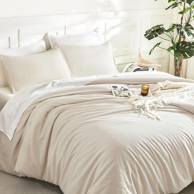 Litanika Oversized King Comforter 128x120 Beige, 3 Pieces Lightweight Solid Bedding Comforter Set, All Season Fluffy Bed Set (1 Comforter & 2 Pillowcases)