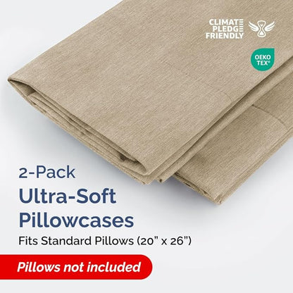 Standard Pillow Cases Set of 2 - Ultra-Soft Hotel Quality Pillowcase Covers - Comfy & Wrinkle Free - Stain and Fade Resistant - Machine Washable Pillow Protectors - 2 Piece Set - Heathered Beige