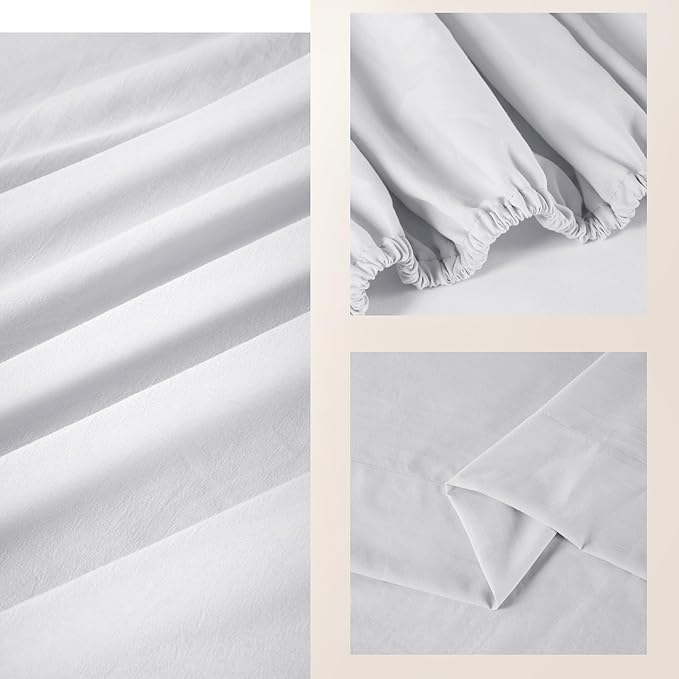 ROSE&RISY Light Grey Sheets Queen Sheet Set, Pre-Washed Cotton-Like Brushed Microfiber, 4 Pcs Super Soft Breathable Cooling Bed Sets,Includes 1 Fitted, 1 Flat, 2 Pillowcases (Light Grey, Queen)