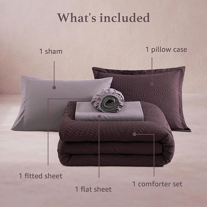 Geniospin Twin Comforter Set - 5 Pieces Purple Bedding Set, Botanical Textured Comforter Set, All Season Comfortable Bed in a Bag with Comforter, Sheets, Pillowcase & Sham