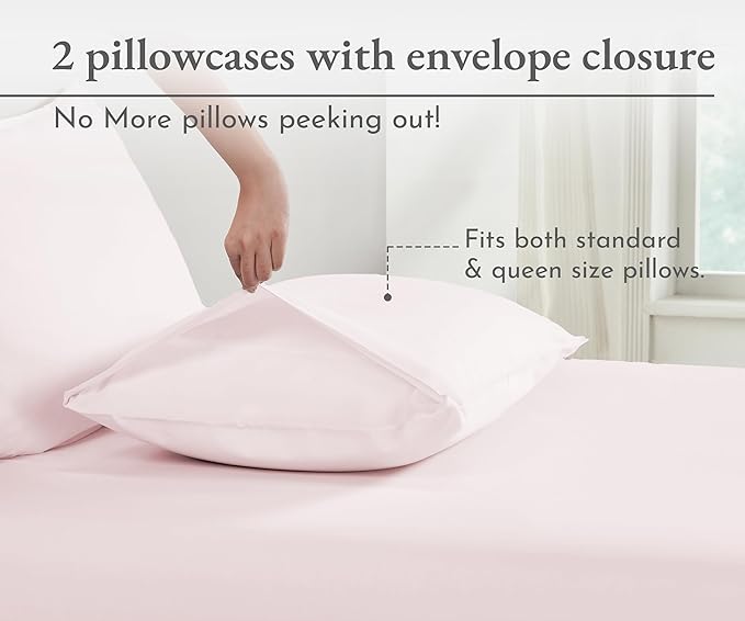 California Design Den 100% Organic Cotton Pillow Cases Queen/Standard Set of 2 - Soft & Crisp Percale, Fits Standard & Queen Pillows (Pink - Chalky Tone) Pillow Case Set