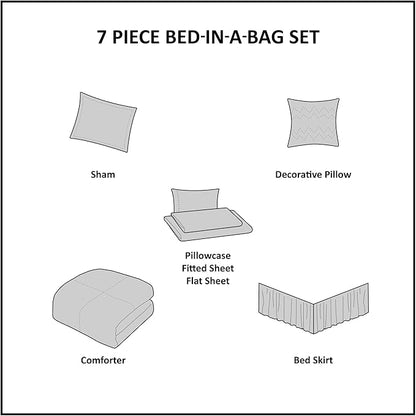 Madison Park Essentials Twin Comforter Set, Bed in a Bag Twin, Watercolor Print Coastal Comforter & Chambray Cotton Sheet Set, All Season Bedding Set, Saben, Taupe Twin (68 in x 86 in) 7 Piece