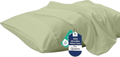 Royale Linens Queen Pillowcase Set of 2 - Bed Pillow Cover - 20" x 30" - Sage Green Pillowcases - 1800 Brushed Microfiber, Wrinkle & Fade Resistant - Soft & Cozy- Queen Size Pillow Case (Sage Green)